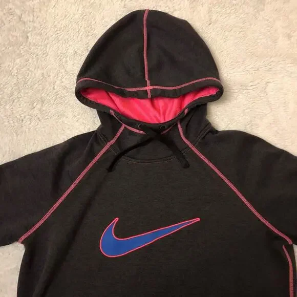 Nike Women’s size large therma Fit  hooded Sweatshirt Pink Black - Picture 3 of 7